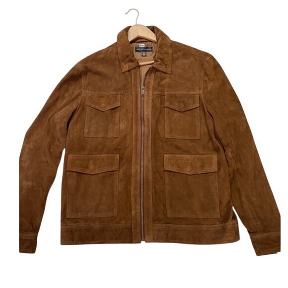 Saks Fifth Avenue Full-Zip Suede Trucker Jacket Full-Zip Cognac Mens Size XL